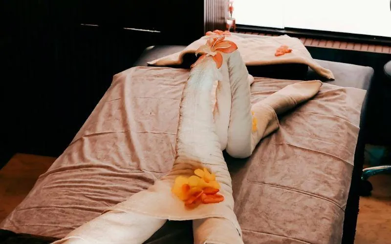 A massage setting prepared for a couple